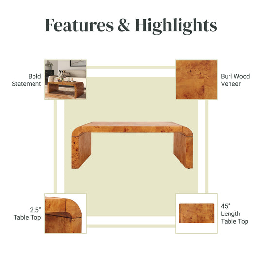 NPD Furniture Adriel Burl Wood Coffee Table