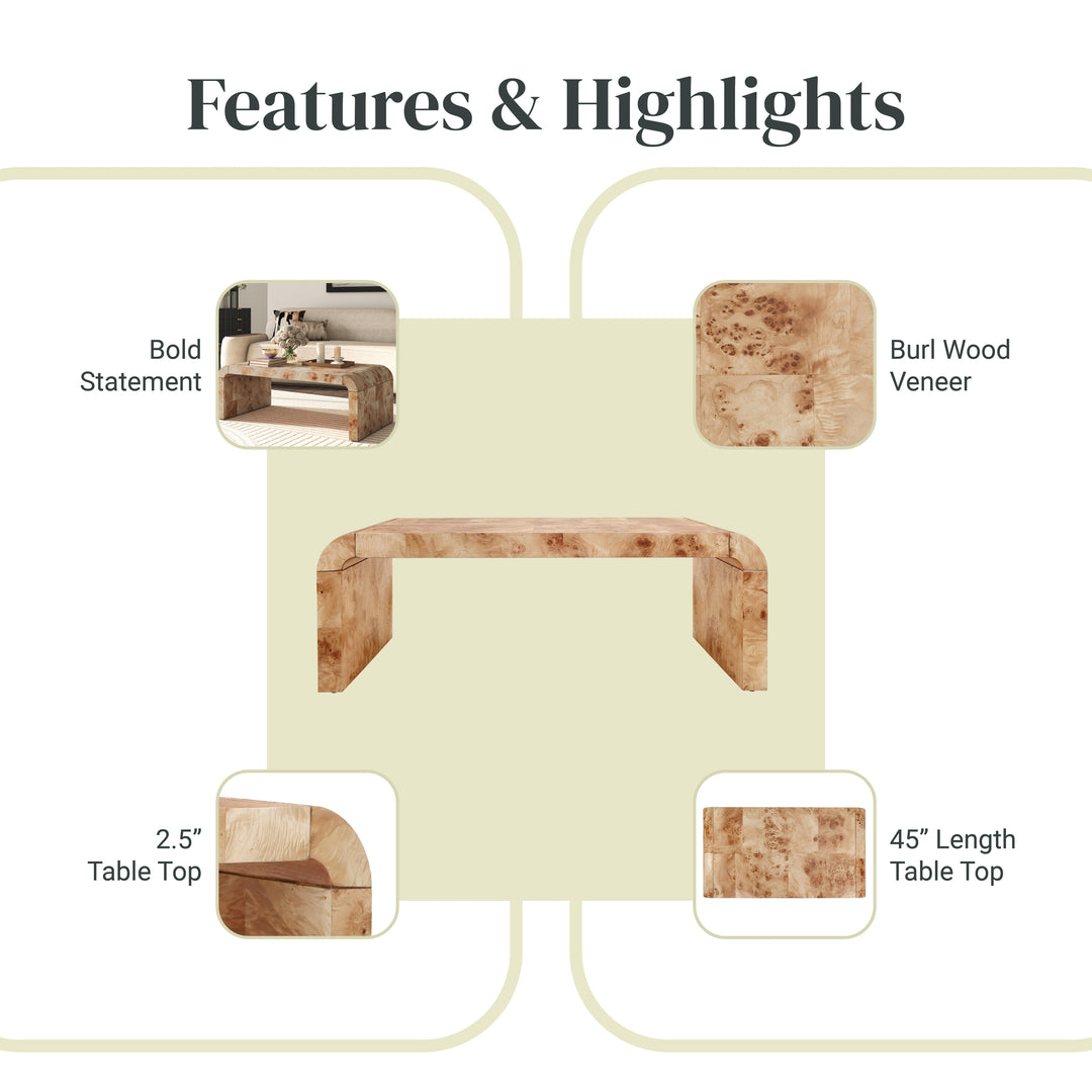 NPD Furniture Adriel Burl Wood Coffee Table