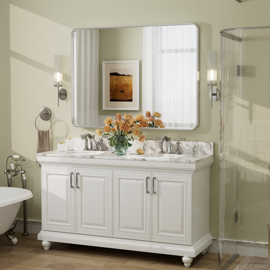 Aluminum Alloy Framed French Cleat Mounted Tempered Glass Wall Vanity Mirror