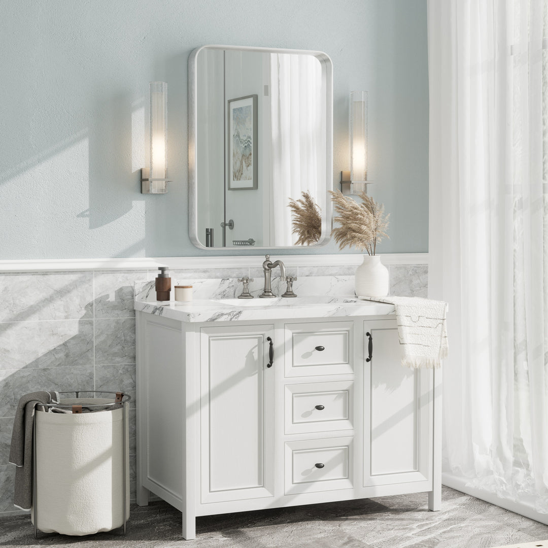 Aluminum Alloy Framed French Cleat Mounted Tempered Glass Wall Vanity Mirror