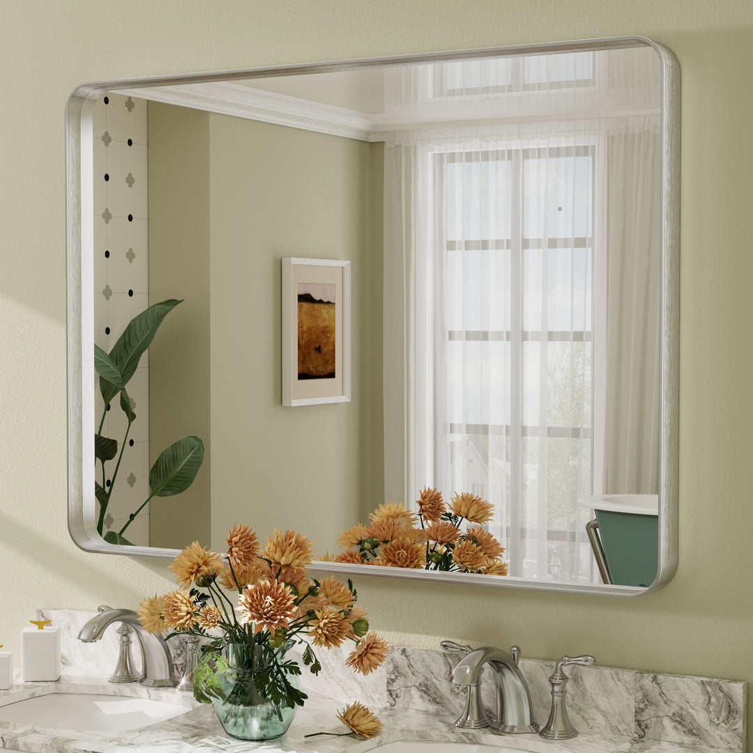 Aluminum Alloy Framed French Cleat Mounted Tempered Glass Wall Vanity Mirror