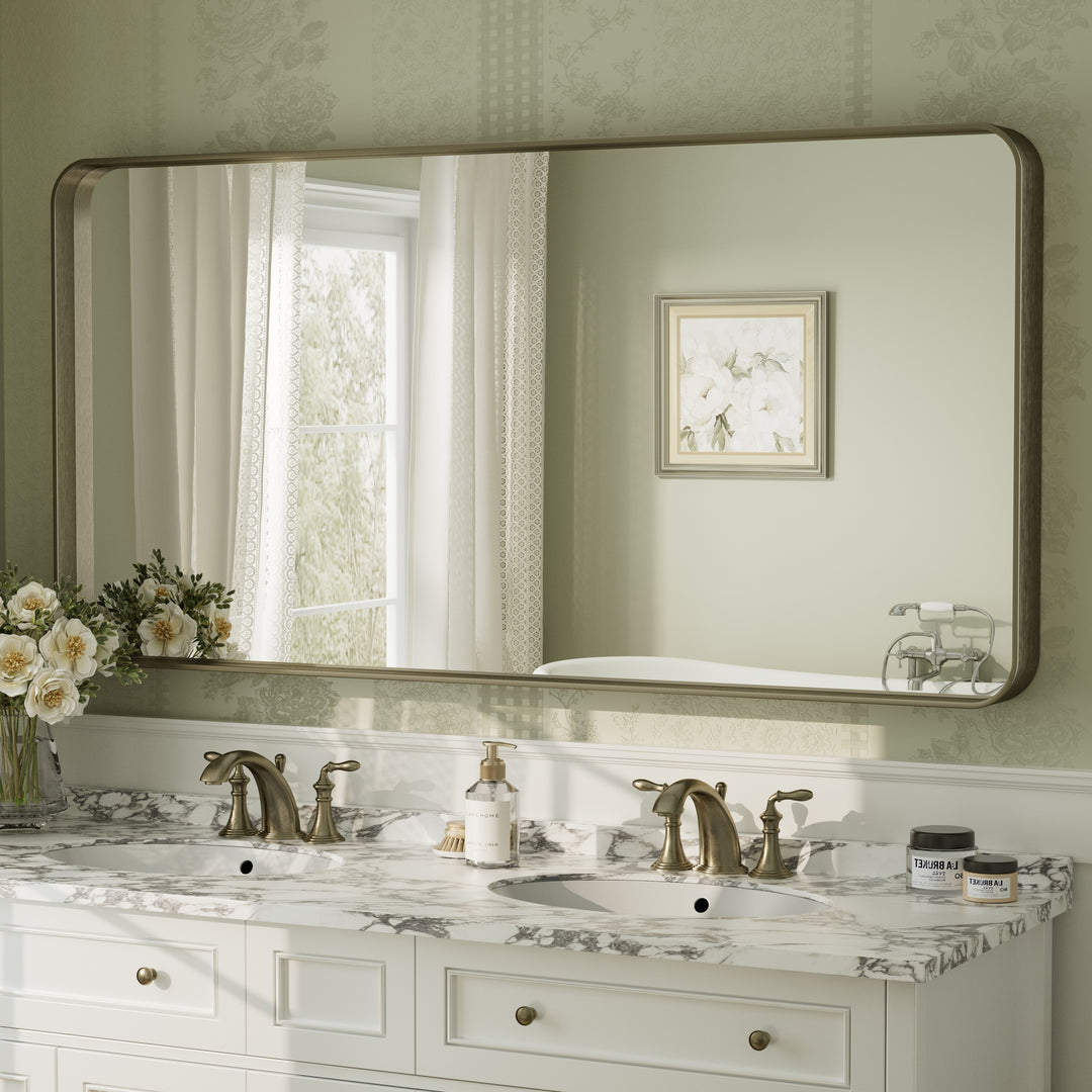 Aluminum Alloy Framed French Cleat Mounted Tempered Glass Wall Vanity Mirror