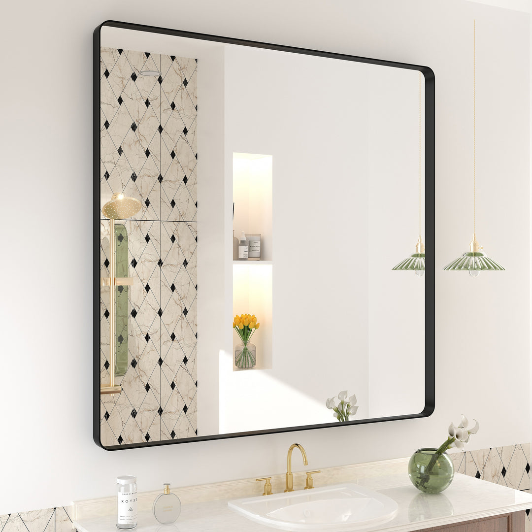 Aluminum Alloy Framed French Cleat Mounted Tempered Glass Wall Vanity Mirror