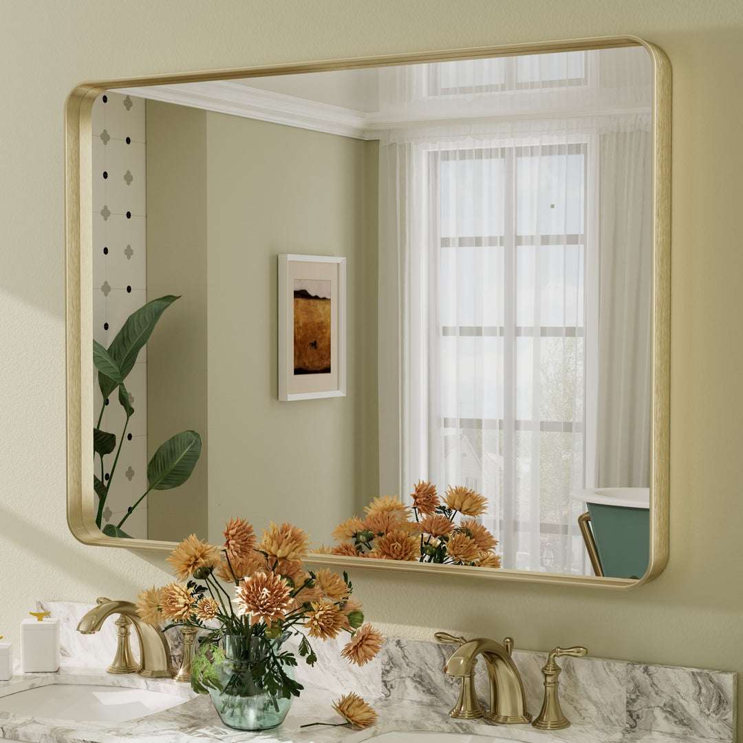 Aluminum Alloy Framed French Cleat Mounted Tempered Glass Wall Vanity Mirror