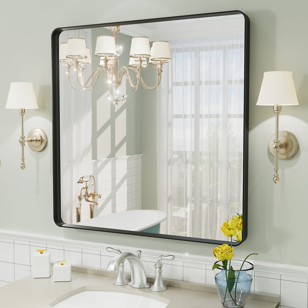 Aluminum Alloy Framed French Cleat Mounted Tempered Glass Wall Vanity Mirror