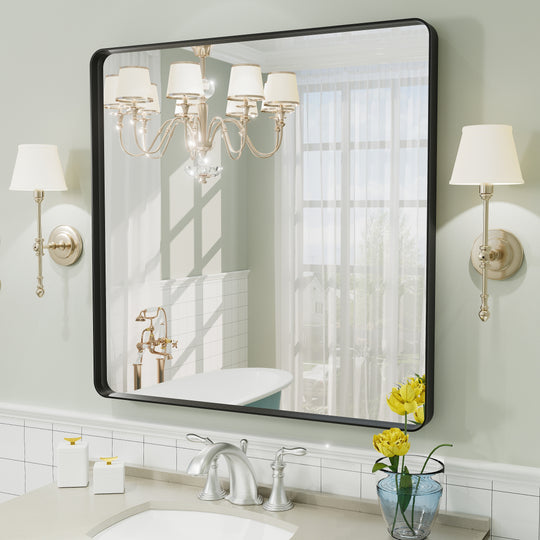 Aluminum Alloy Framed French Cleat Mounted Tempered Glass Wall Vanity Mirror
