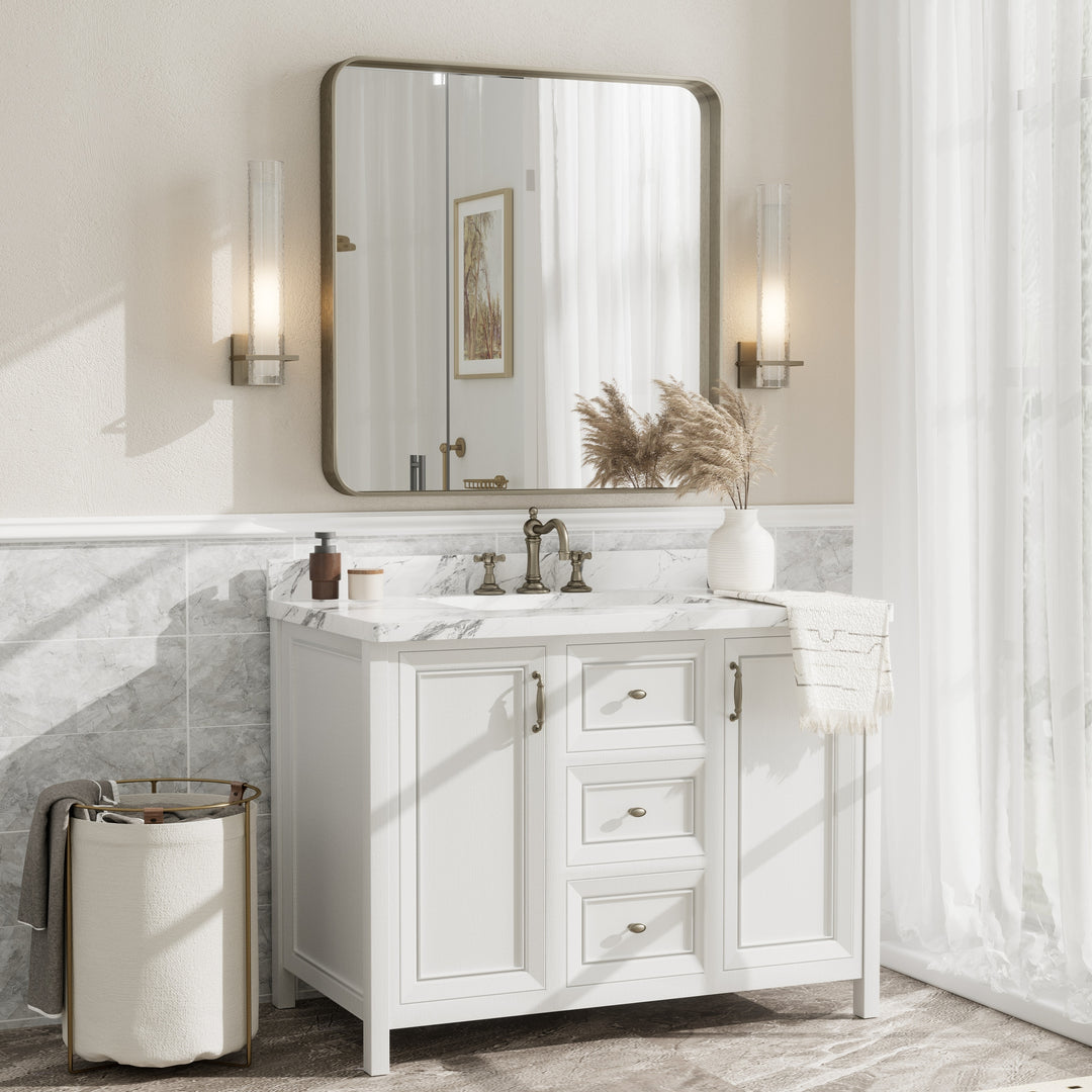 Aluminum Alloy Framed French Cleat Mounted Tempered Glass Wall Vanity Mirror