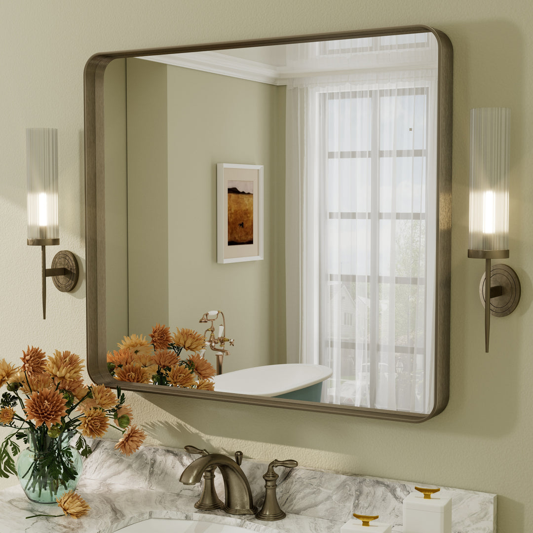 Aluminum Alloy Framed French Cleat Mounted Tempered Glass Wall Vanity Mirror