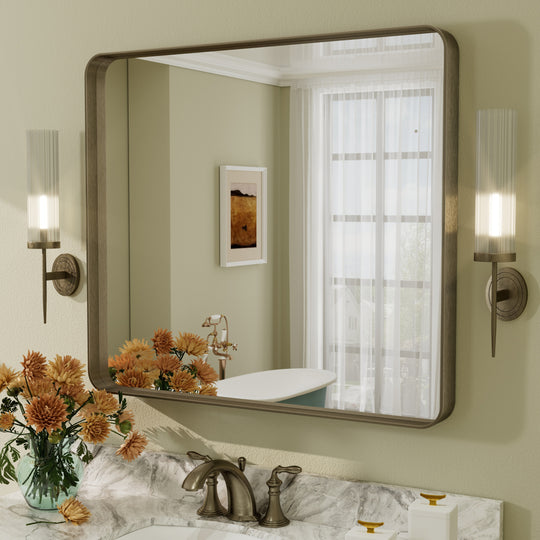 Aluminum Alloy Framed French Cleat Mounted Tempered Glass Wall Vanity Mirror