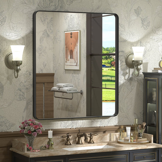 Aluminum Alloy Framed French Cleat Mounted Tempered Glass Wall Vanity Mirror