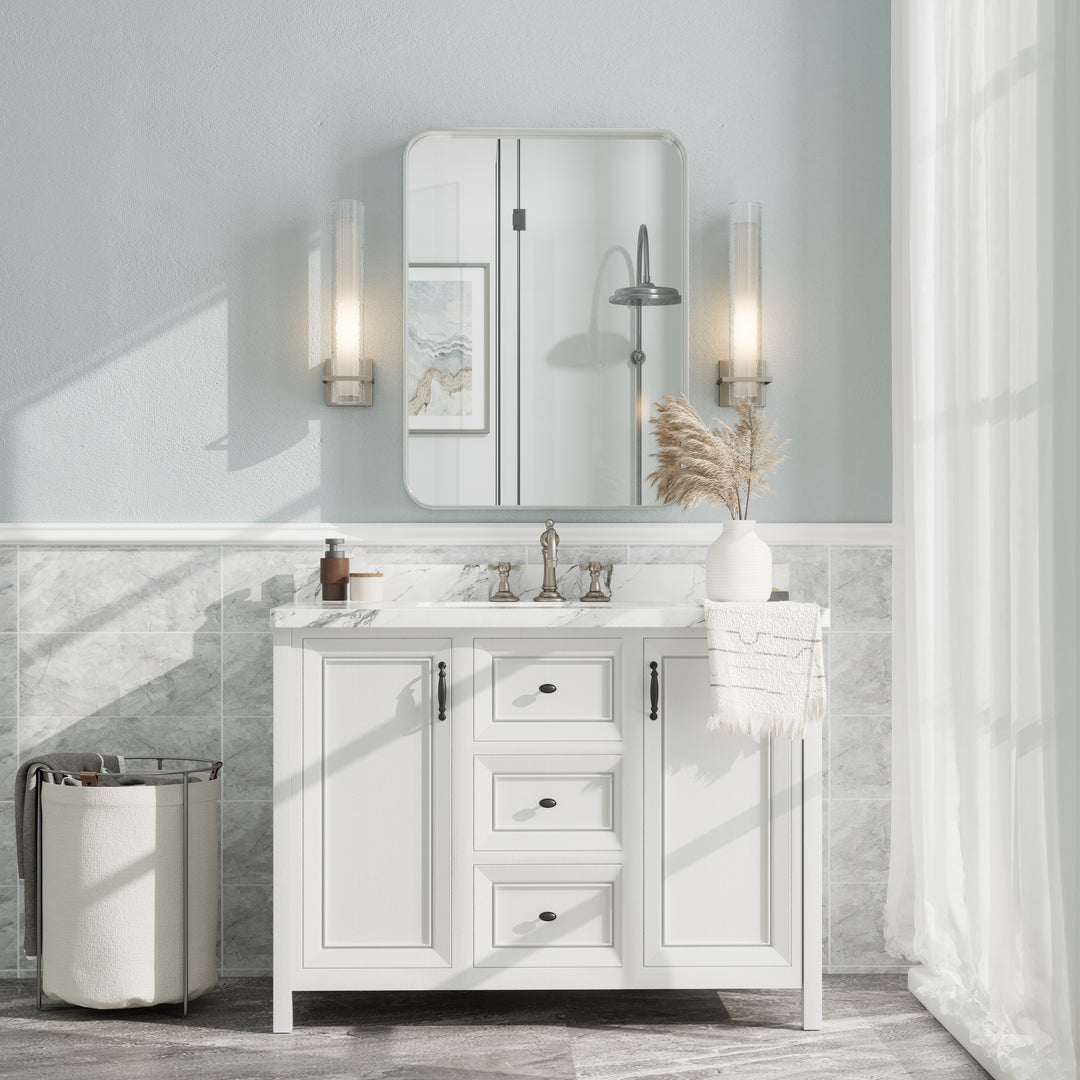 Aluminum Alloy Framed French Cleat Mounted Tempered Glass Wall Vanity Mirror