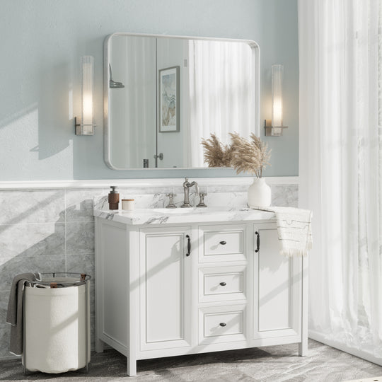 Aluminum Alloy Framed French Cleat Mounted Tempered Glass Wall Vanity Mirror