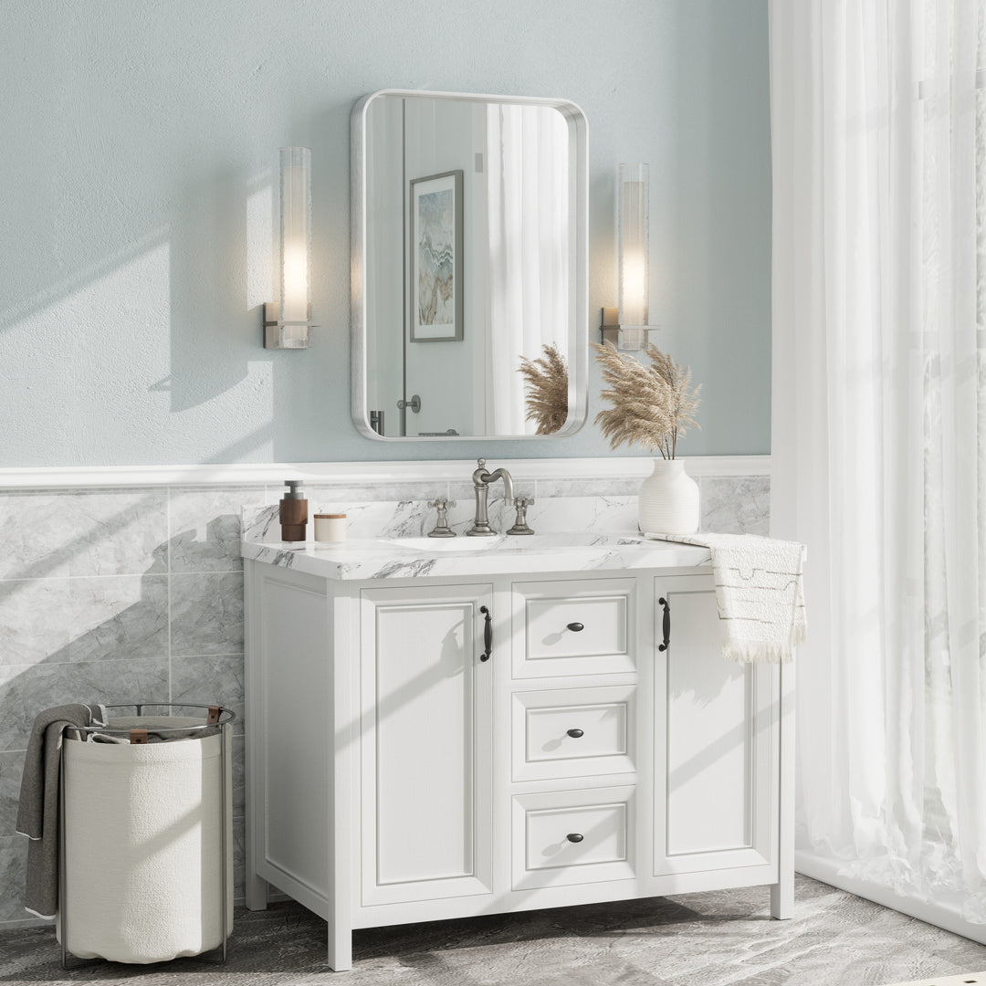 Aluminum Alloy Framed French Cleat Mounted Tempered Glass Wall Vanity Mirror