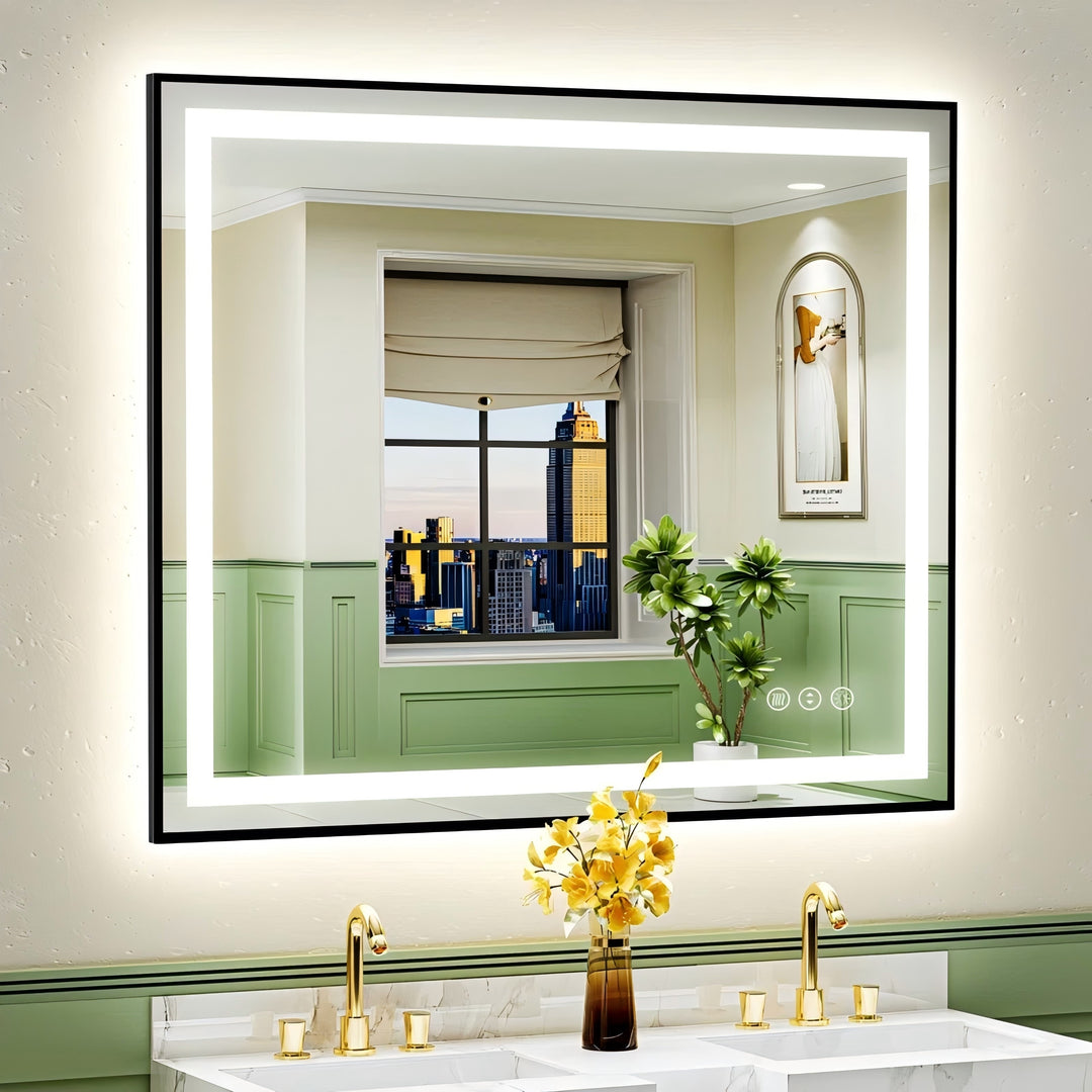 Framed Front & Back LED Lighted Anti-Fog Tempered Glass Wall Bathroom Vanity Mirror,3 Years Warranty & ETL Certification