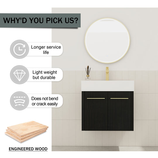 Bathroom Vanity with Sink in 24/30/36 Inch, Floating Bathroom Vanity with Soft Close Door