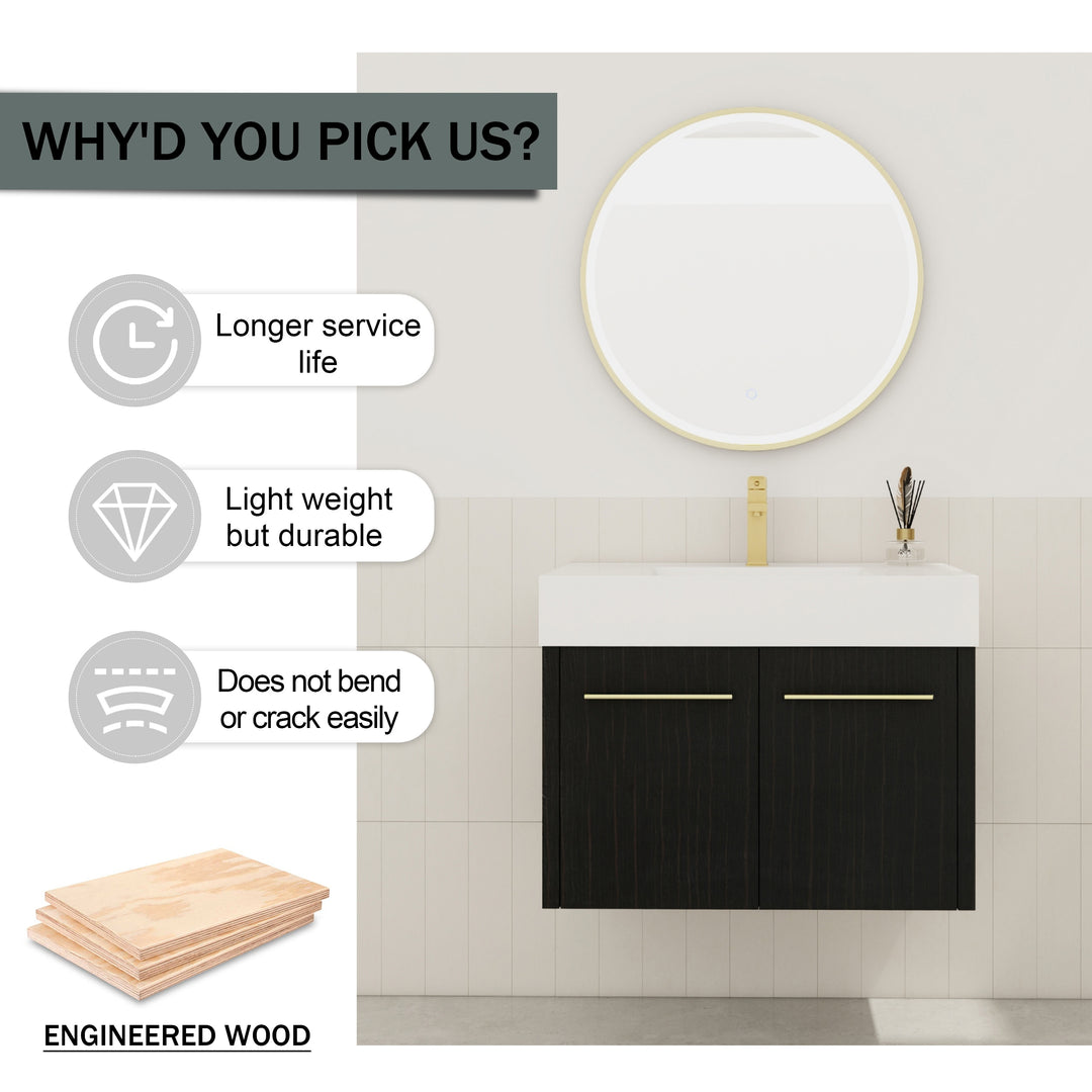 Bathroom Vanity with Sink in 24/30/36 Inch, Floating Bathroom Vanity with Soft Close Door