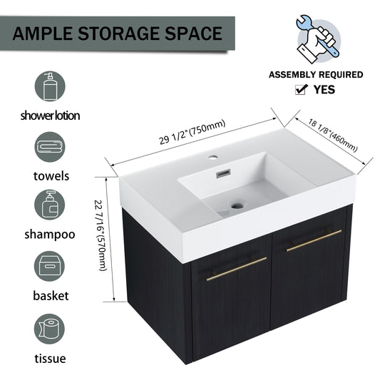 Bathroom Vanity with Sink in 24/30/36 Inch, Floating Bathroom Vanity with Soft Close Door