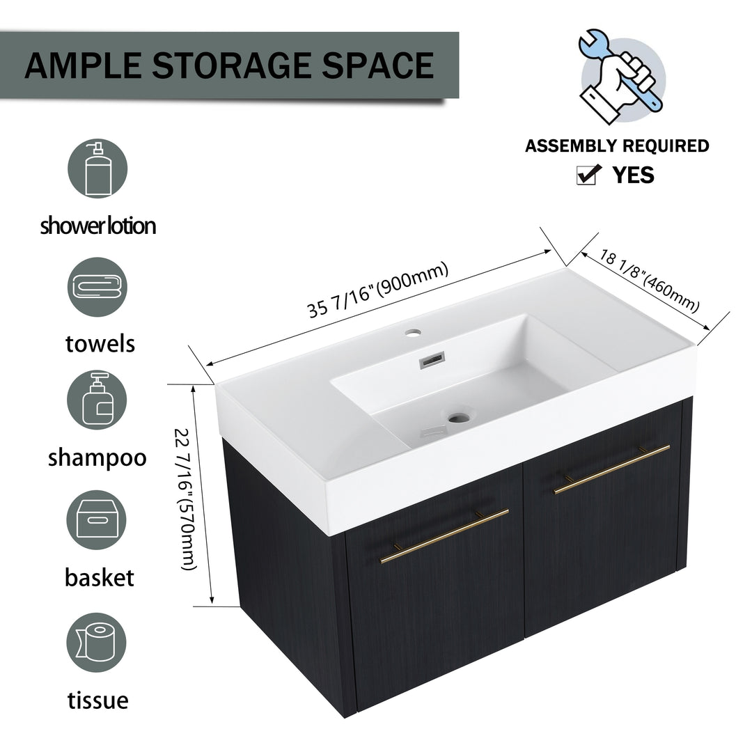 Bathroom Vanity with Sink in 24/30/36 Inch, Floating Bathroom Vanity with Soft Close Door