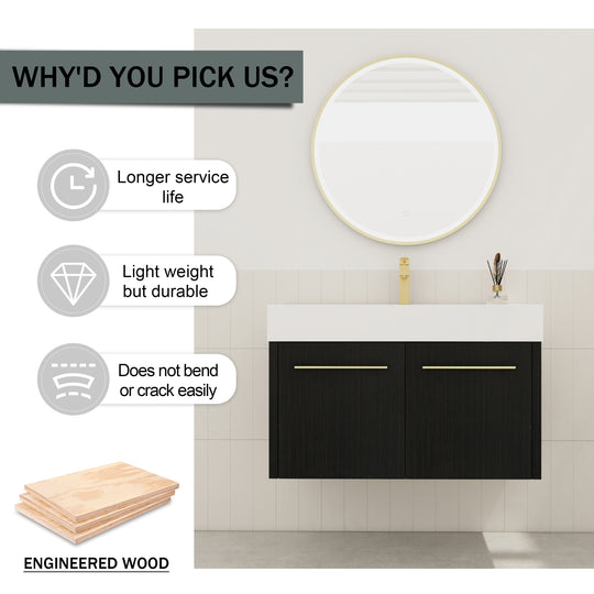 Bathroom Vanity with Sink in 24/30/36 Inch, Floating Bathroom Vanity with Soft Close Door