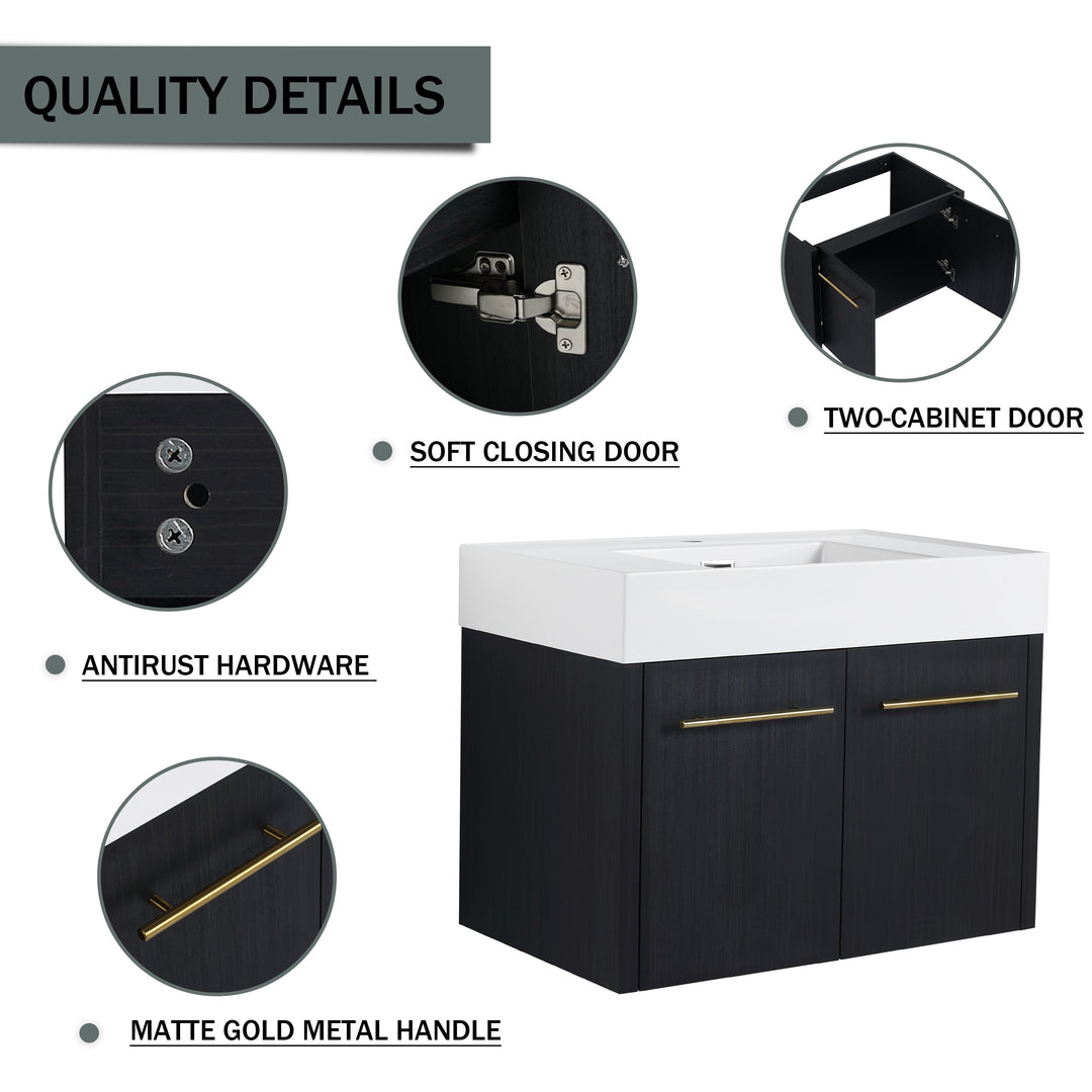 Bathroom Vanity with Sink in 24/30/36 Inch, Floating Bathroom Vanity with Soft Close Door