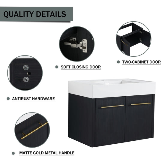 Bathroom Vanity with Sink in 24/30/36 Inch, Floating Bathroom Vanity with Soft Close Door