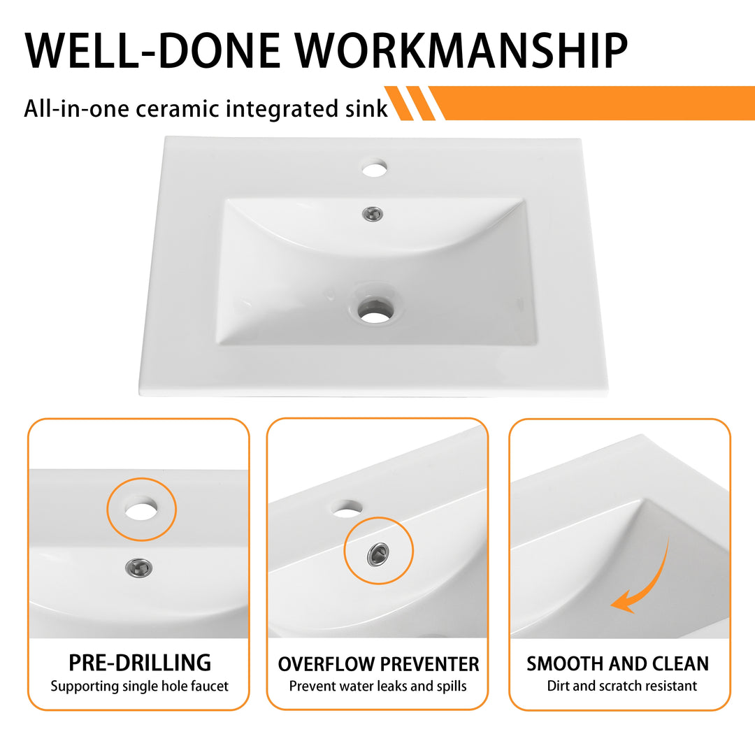 Bathroom Vanity with Sink in 24/30 Inch, Floating Bathroom Vanity with Soft Close Door