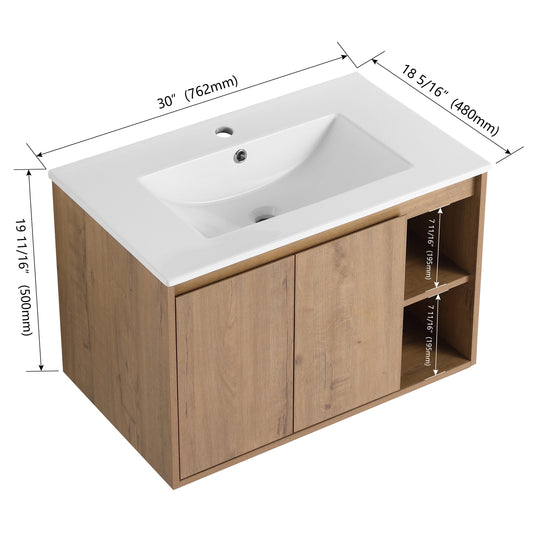 Bathroom Vanity with Sink in 24/30 Inch, Floating Bathroom Vanity with Soft Close Door