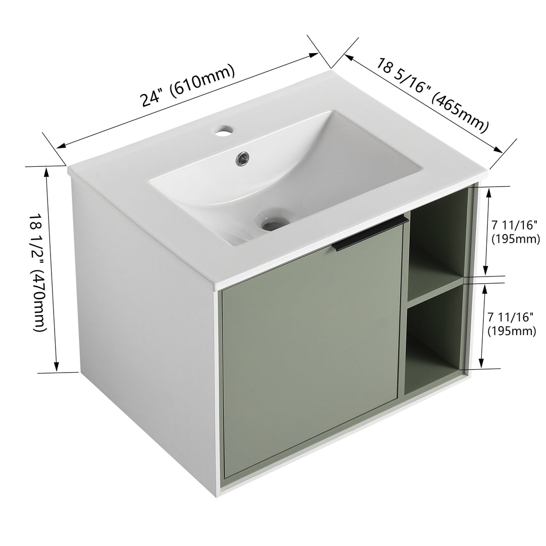 Bathroom Vanity with Sink in 24/30 Inch, Floating Bathroom Vanity with Soft Close Door