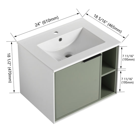 Bathroom Vanity with Sink in 24/30 Inch, Floating Bathroom Vanity with Soft Close Door