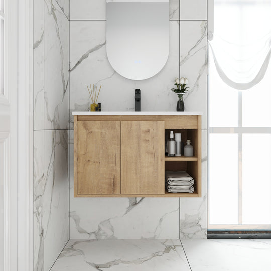 Bathroom Vanity with Sink in 24/30 Inch, Floating Bathroom Vanity with Soft Close Door