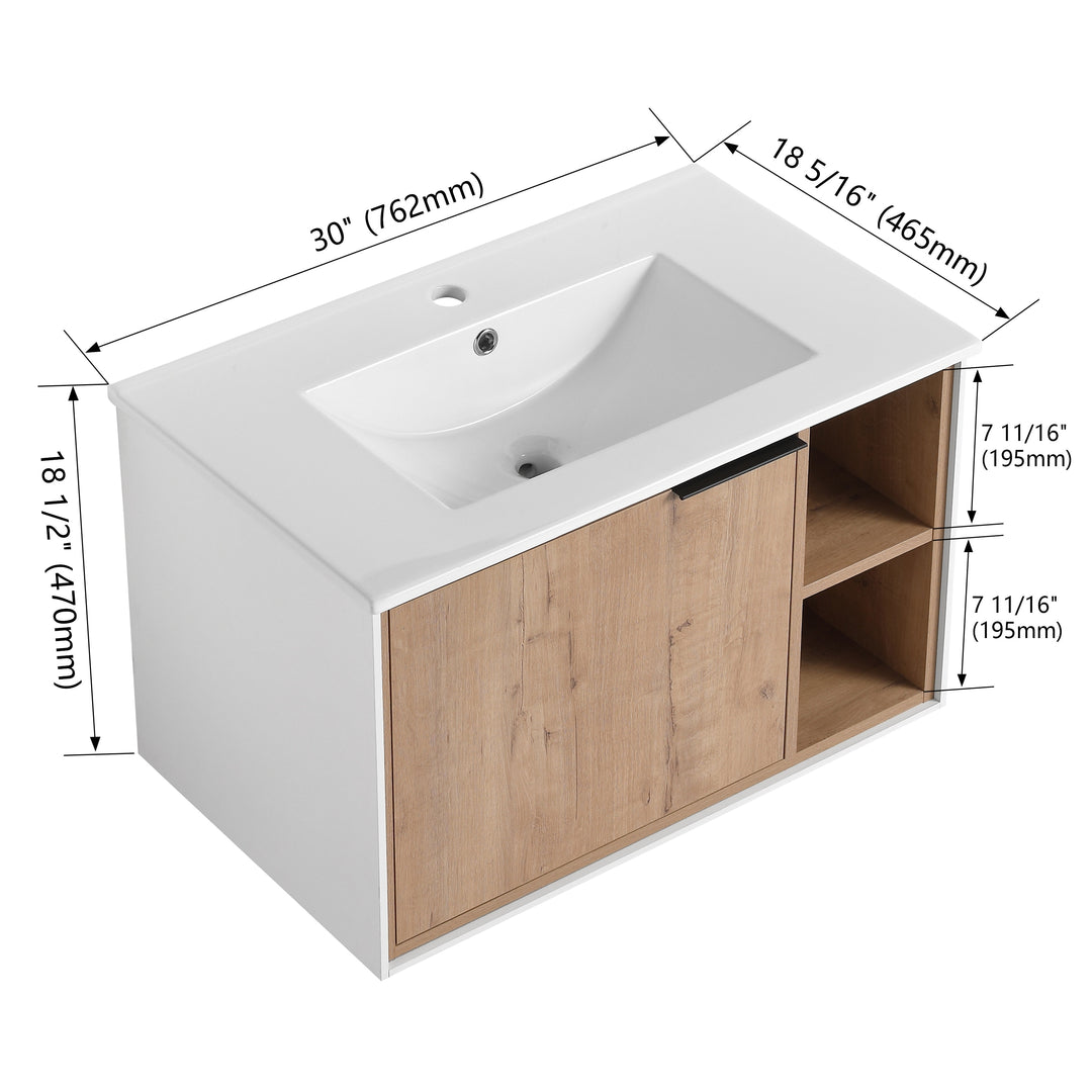 Bathroom Vanity with Sink in 24/30 Inch, Floating Bathroom Vanity with Soft Close Door
