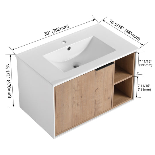 Bathroom Vanity with Sink in 24/30 Inch, Floating Bathroom Vanity with Soft Close Door