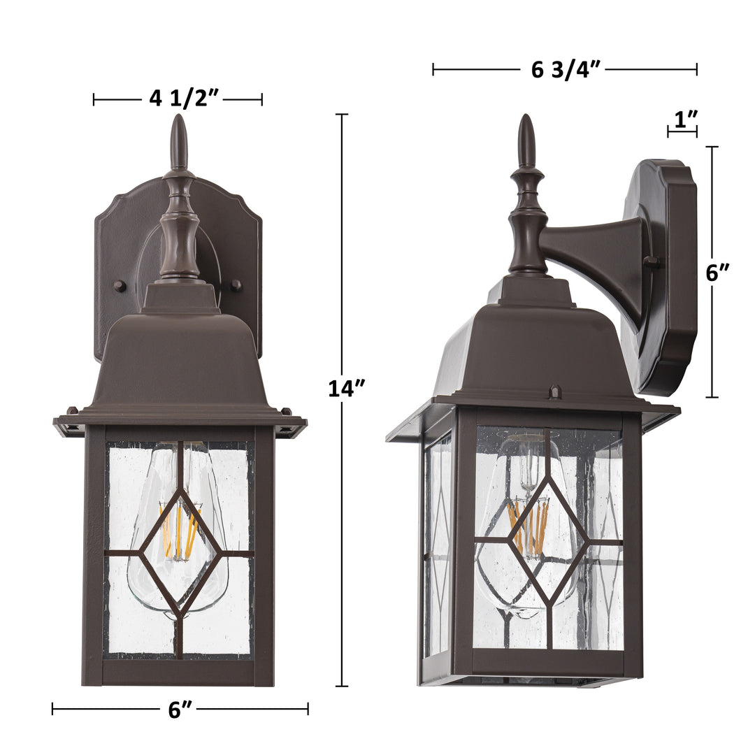 2-Pack 14In ORB Outdoor Wall Lantern Sconce with Seeded Glass