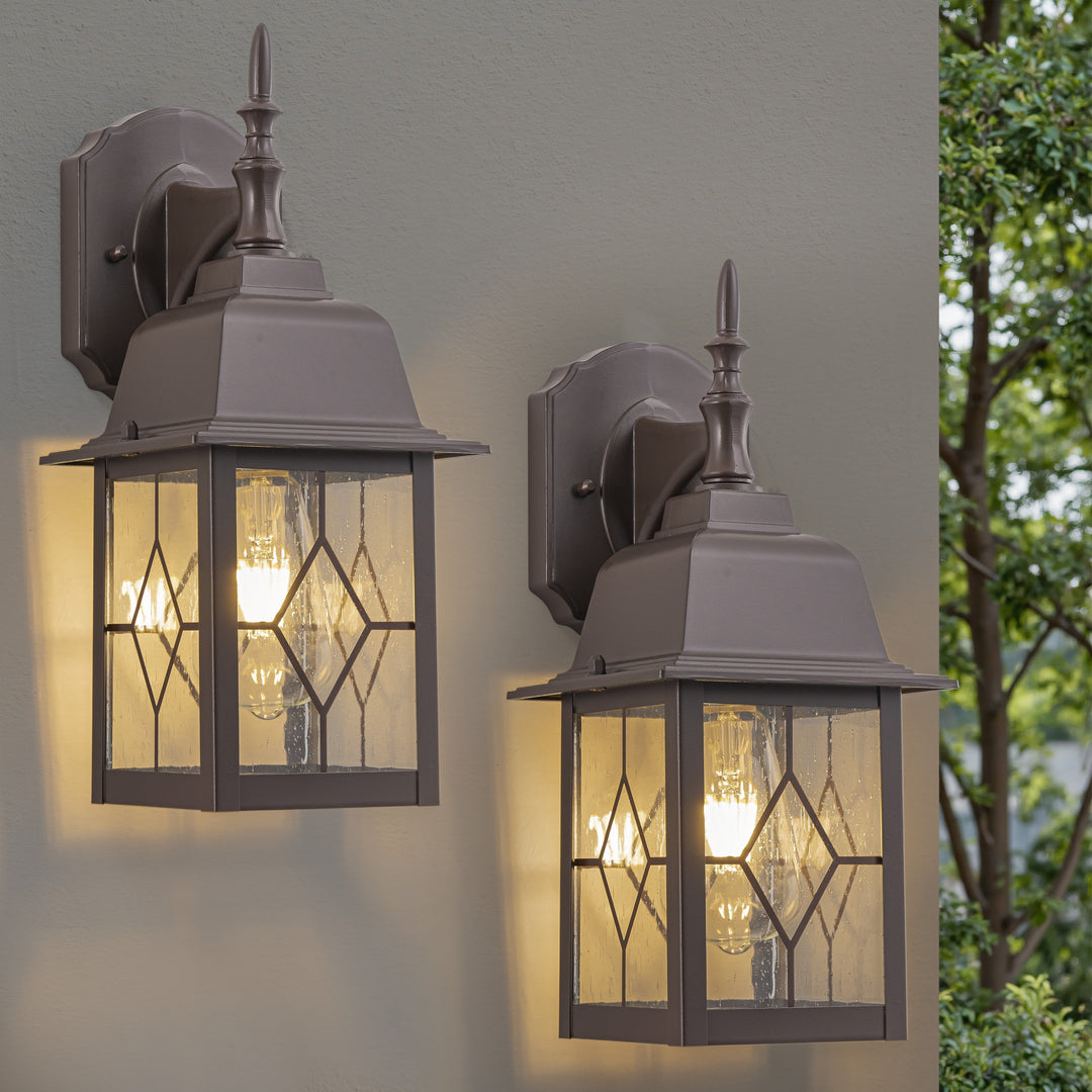 2-Pack 14In ORB Outdoor Wall Lantern Sconce with Seeded Glass