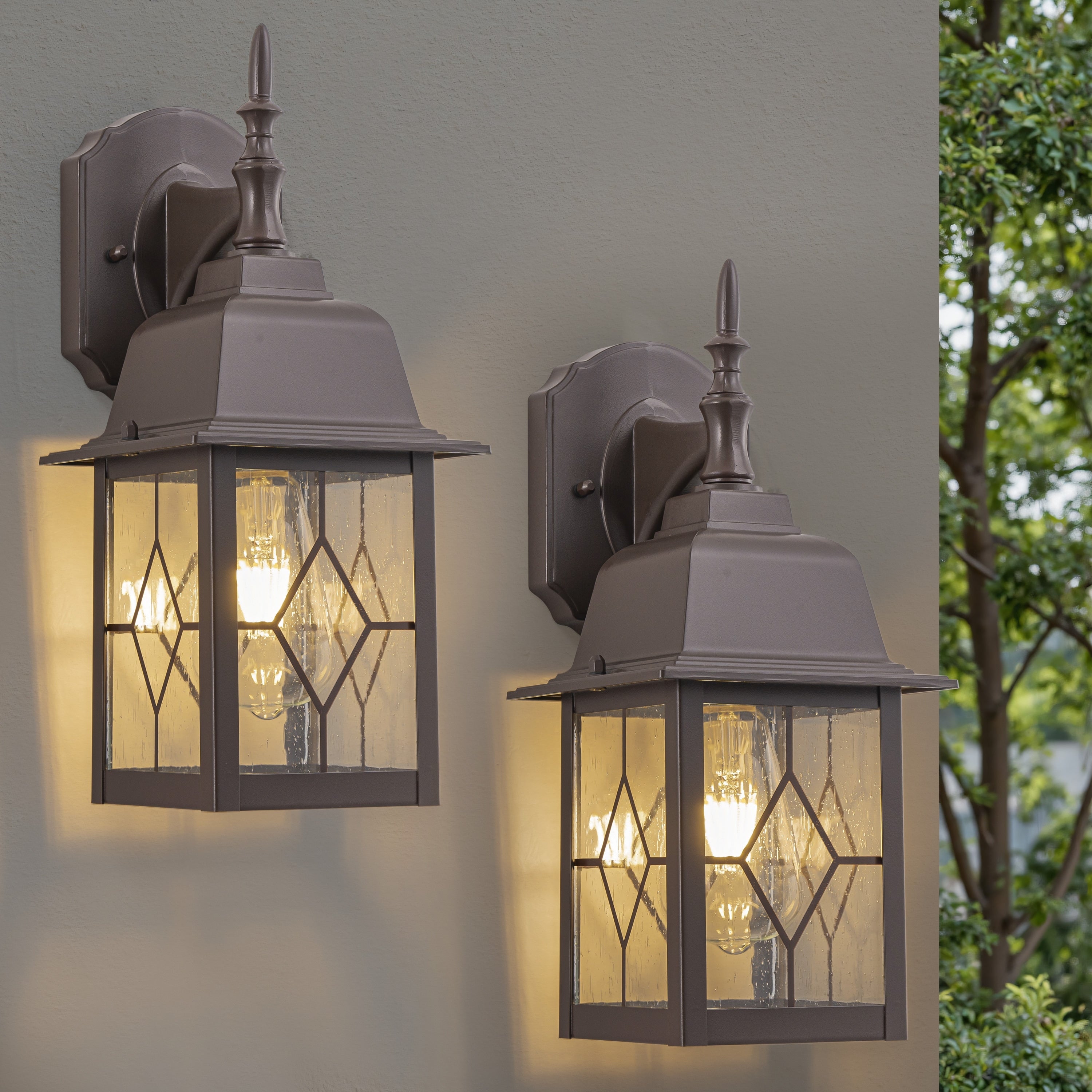 2-Pack 14In ORB Outdoor Wall Lantern Sconce with Seeded Glass