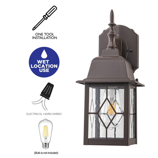 2-Pack 14In ORB Outdoor Wall Lantern Sconce with Seeded Glass