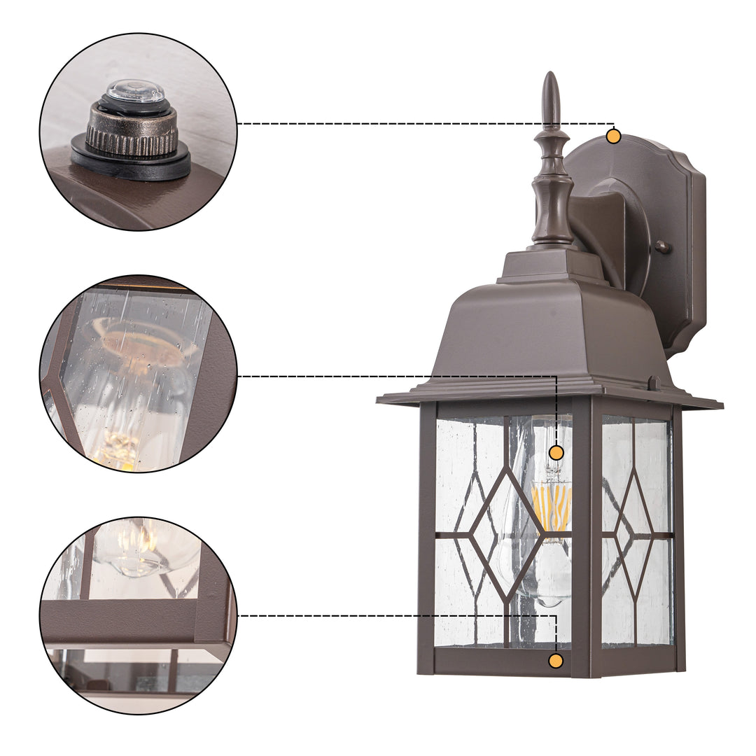 2-Pack 14In ORB Outdoor Wall Lantern Sconce with Seeded Glass