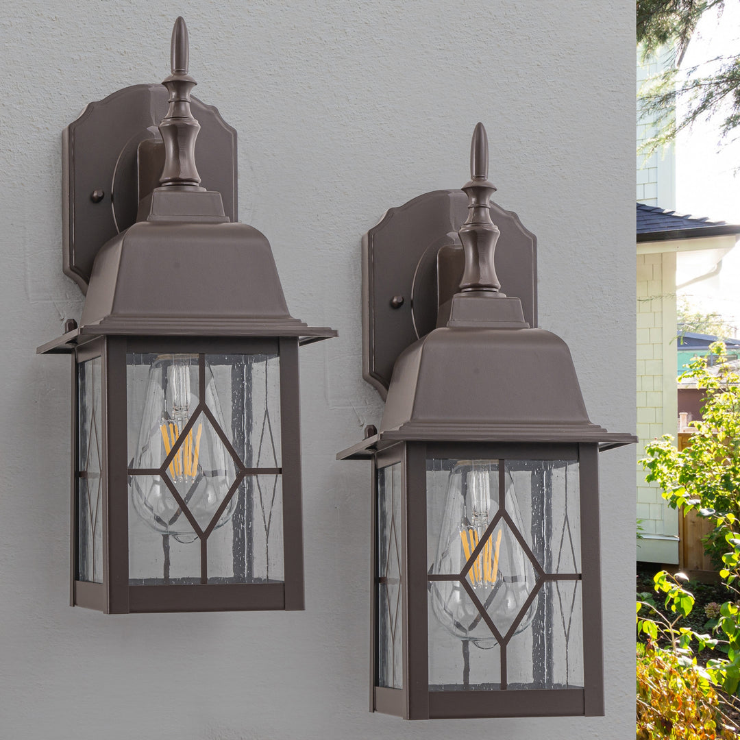 2-Pack 14In ORB Outdoor Wall Lantern Sconce with Seeded Glass