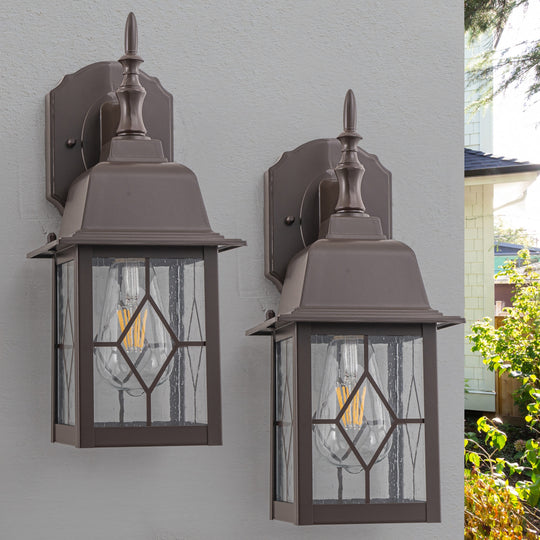 2-Pack 14In ORB Outdoor Wall Lantern Sconce with Seeded Glass
