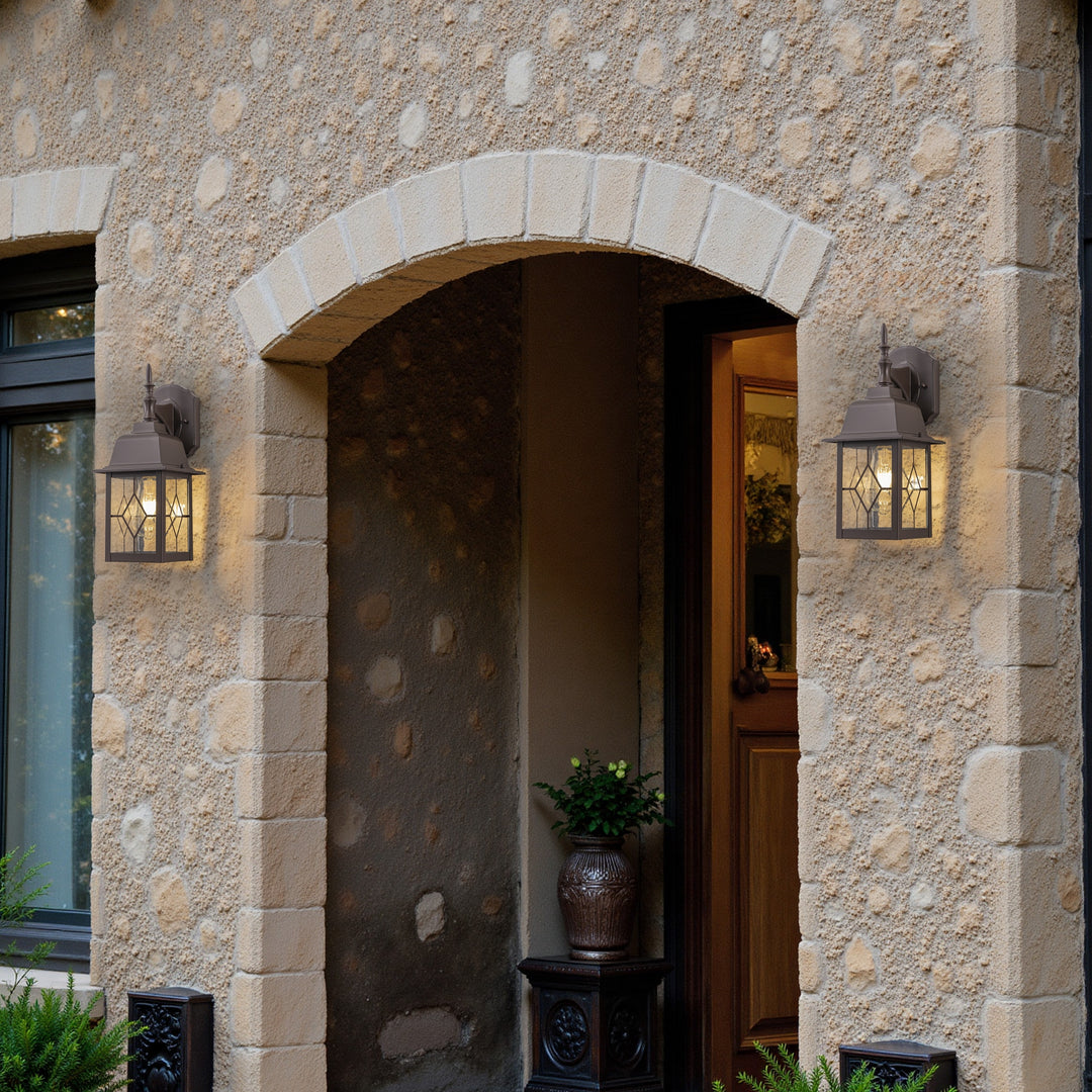 2-Pack 14In ORB Outdoor Wall Lantern Sconce with Seeded Glass