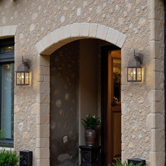 2-Pack 14In ORB Outdoor Wall Lantern Sconce with Seeded Glass