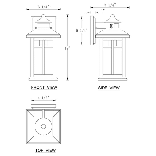 2 Pack Motion Sensor Dusk to Dawn Outdoor Wall Lantern Sconce with Seeded Glass