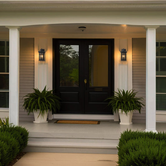 2 Pack Motion Sensor Dusk to Dawn Outdoor Wall Lantern Sconce with Seeded Glass