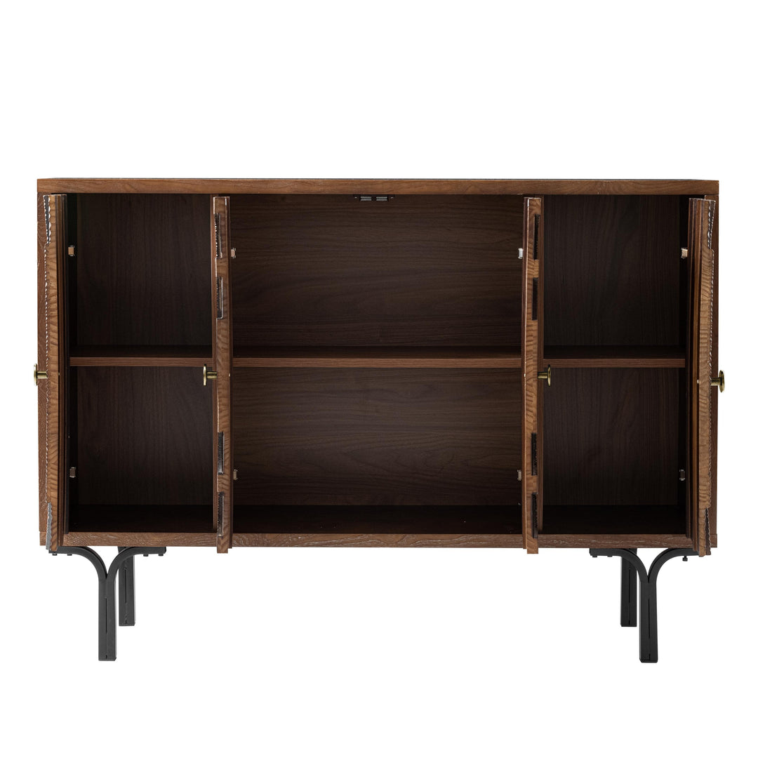 Farmhouse 4-Door Storage Cabinet, 6-Drawer Dresser, Sideboard Buffet with Circle Pattern and Radioactive Wood Lines
