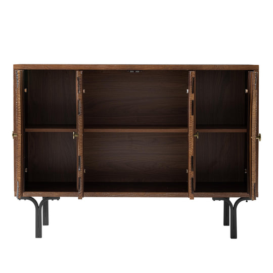 Farmhouse 4-Door Storage Cabinet, 6-Drawer Dresser, Sideboard Buffet with Circle Pattern and Radioactive Wood Lines