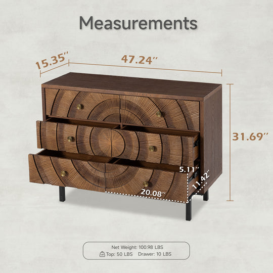 Farmhouse 4-Door Storage Cabinet, 6-Drawer Dresser, Sideboard Buffet with Circle Pattern and Radioactive Wood Lines