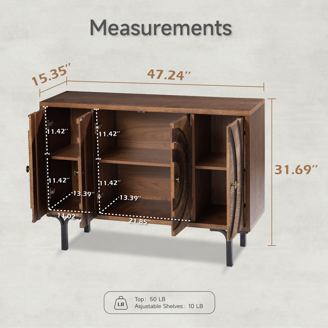 Farmhouse 4-Door Storage Cabinet, 6-Drawer Dresser, Sideboard Buffet with Circle Pattern and Radioactive Wood Lines