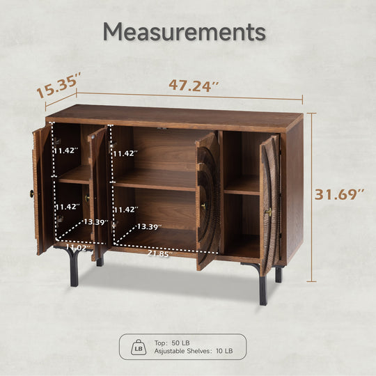 Farmhouse 4-Door Storage Cabinet, 6-Drawer Dresser, Sideboard Buffet with Circle Pattern and Radioactive Wood Lines