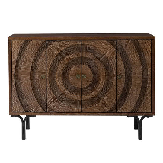 Farmhouse 4-Door Storage Cabinet, 6-Drawer Dresser, Sideboard Buffet with Circle Pattern and Radioactive Wood Lines
