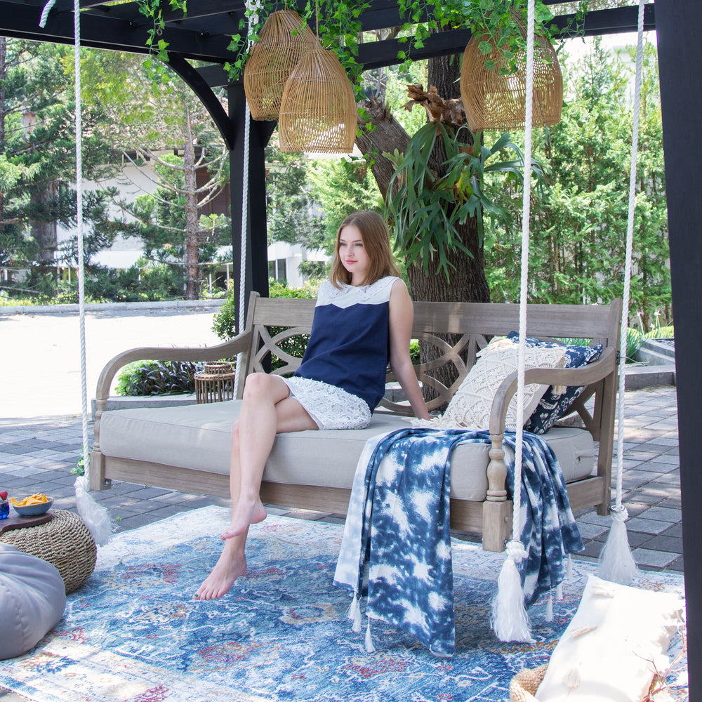 Renley Wood Outdoor Porch Swing Daybed with Cushion